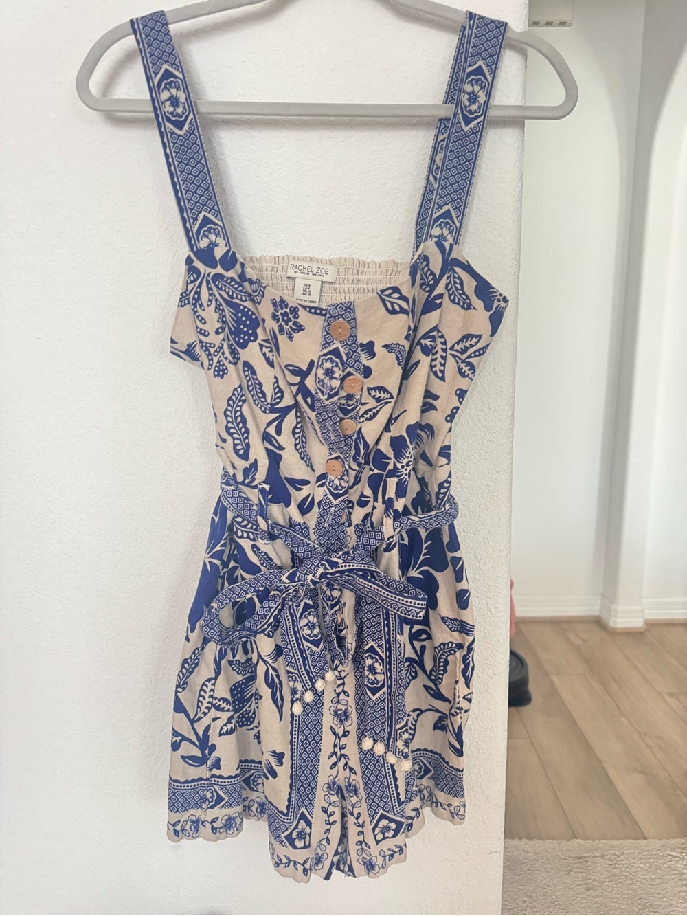 Rachel Zoe Blue & Cream Floral Romper with Tie Waist